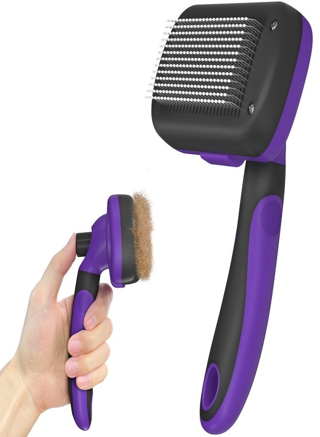 Dipoo Self Cleaning Cat & Dog Grooming Brush - Skin Friendly Deshedding Hair Brush for Haired Dogs & Puppies, Purple - Image 1